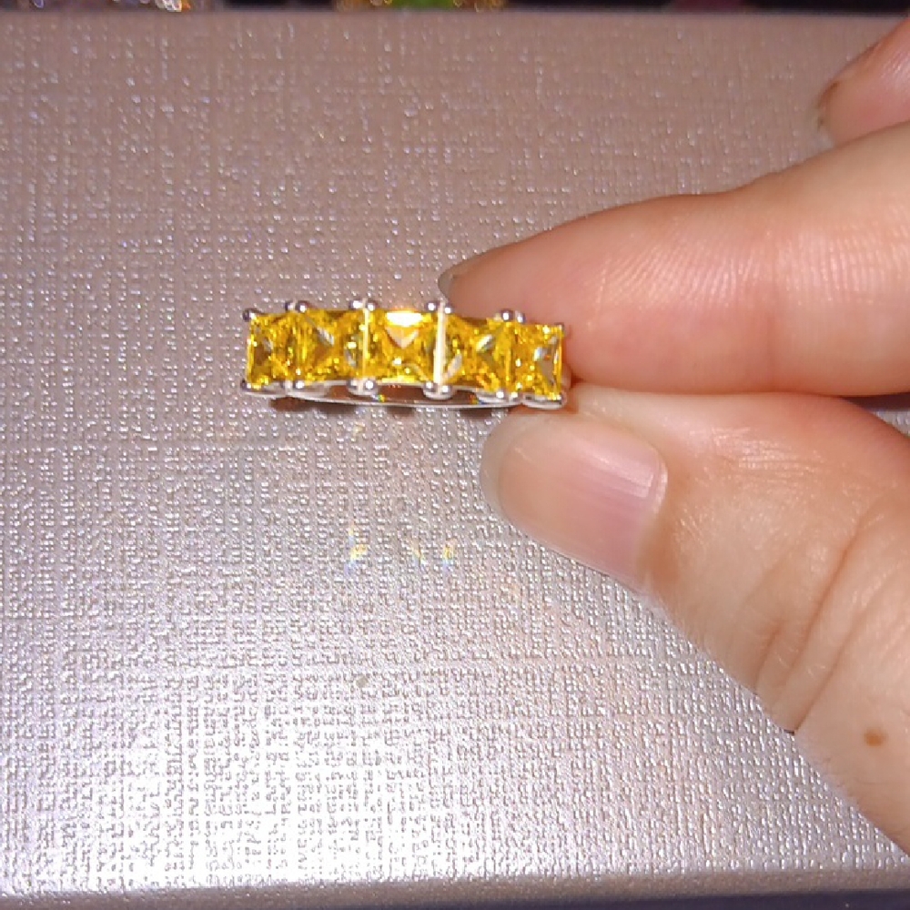 D'Joy Simulated Yellow Diamond 5 Stone Ring in Sterling Silver Size 7